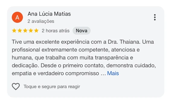 Avaliação de cinco estrelas de Ana Lúcia Matias