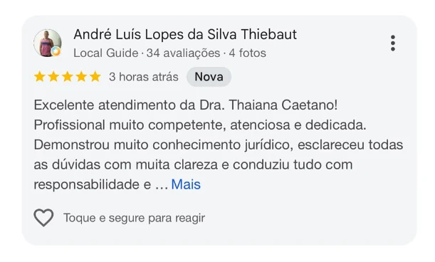 Avaliação de cinco estrelas de André Luís Lopes da Silva Thiebaut