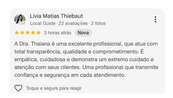 Avaliação de cinco estrelas de Lívia Matias Thiebaut