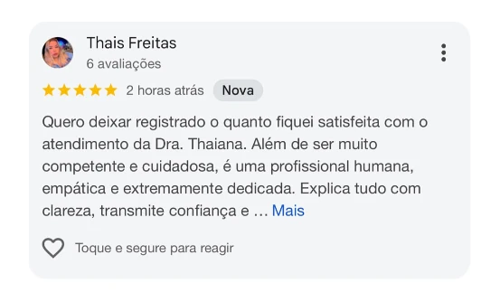 Avaliação de cinco estrelas de Thais Freitas