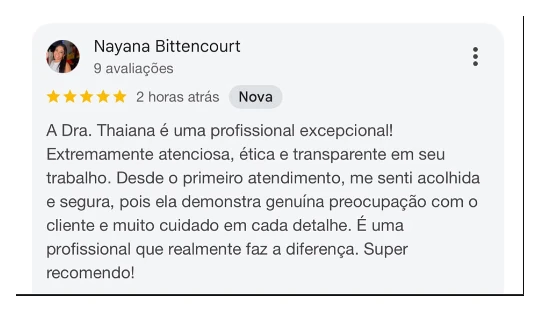 Avaliação de cinco estrelas de Nayana Bittencourt
